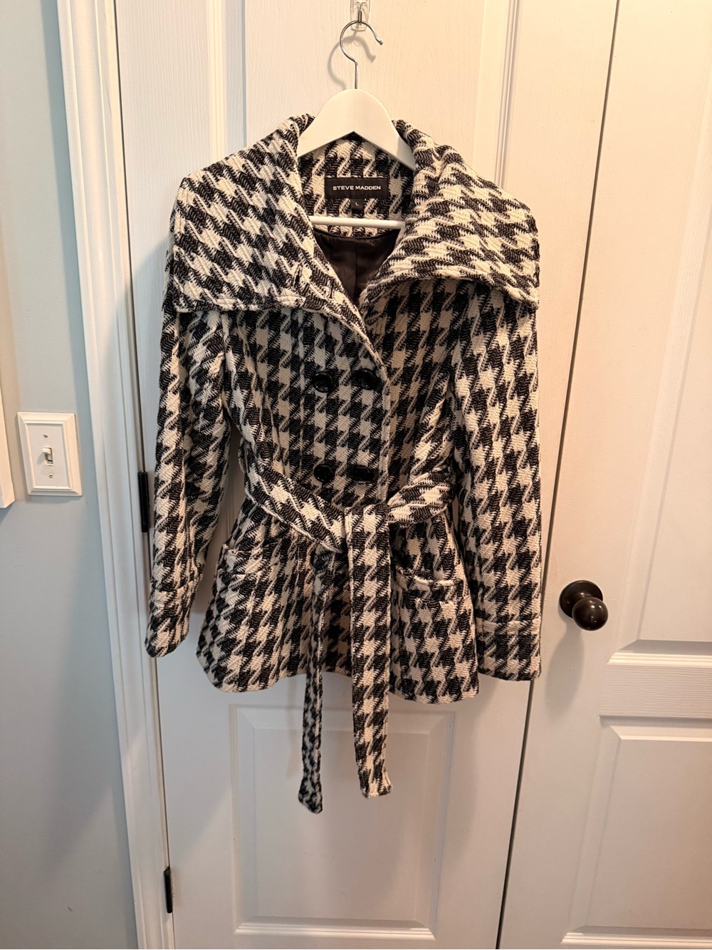 Steve Madden Houndstooth Wool Peacoat Sz L